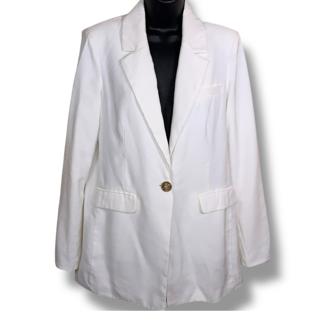Small Sanctuary White Blazer Classic Single Button Front Lined Neutral